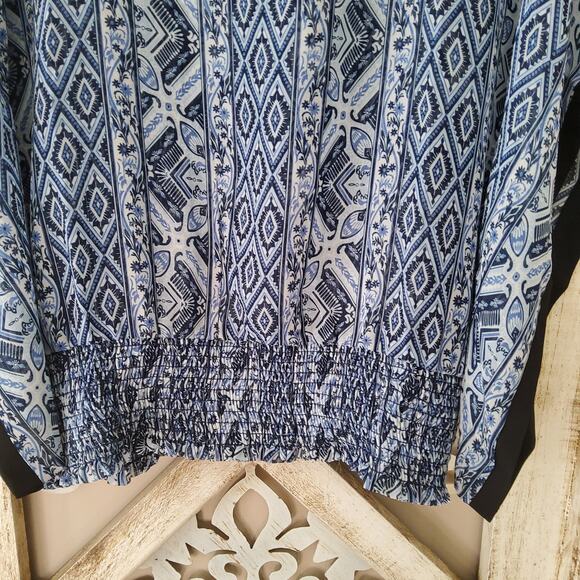 NY Collection Women's Cold Shoulder Dolman Cape Blouson Elastic Waist Top Blouse - Picture 8 of 9